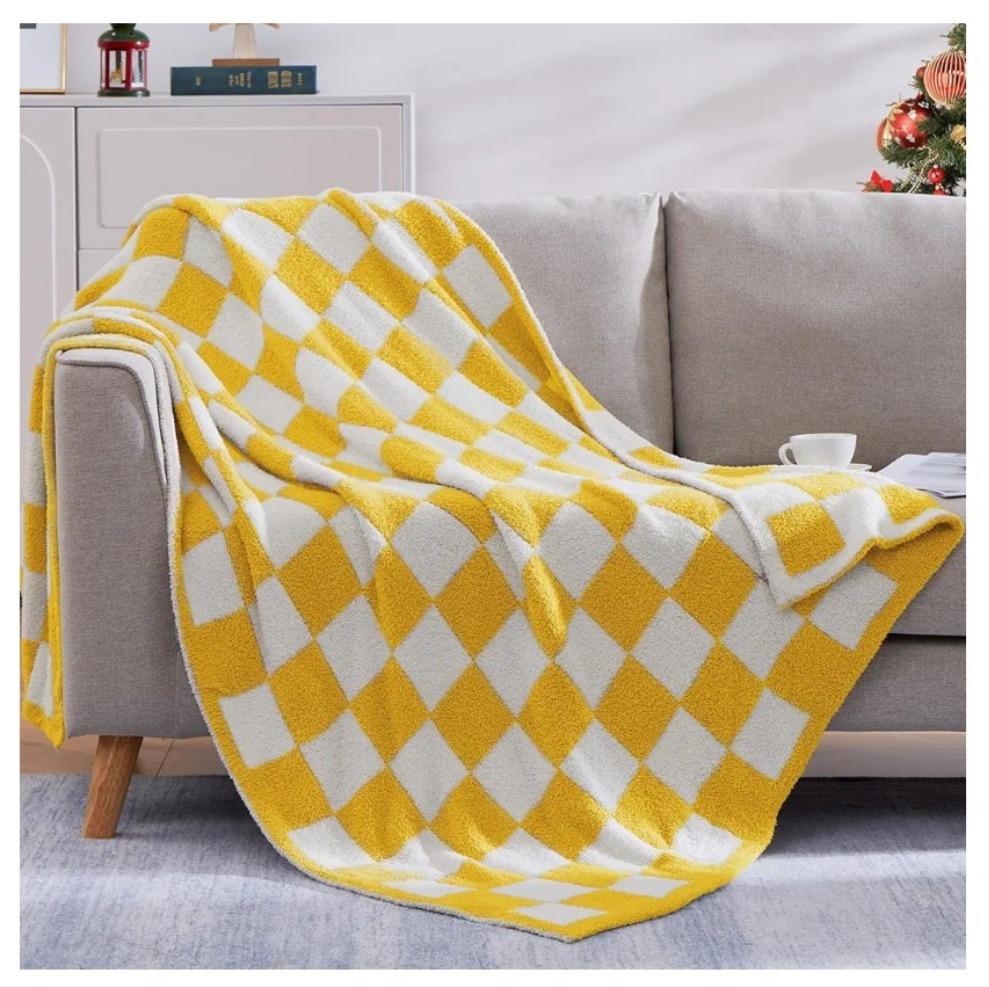 Checkered throw blanket soft cozy breathable lightweight