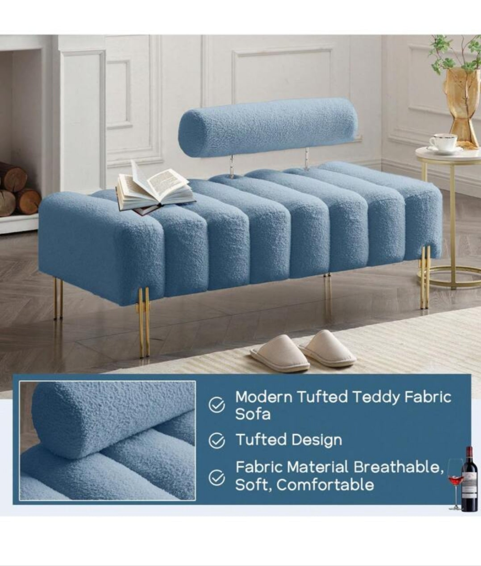 53.2" Modern Loveseat Sofa Couch, Upholstered Accent Sofa With Golden Legs And Adjustable Backrest, Small Teddy Fleece Couches For Bedroom, Living Room, Compact Small Space