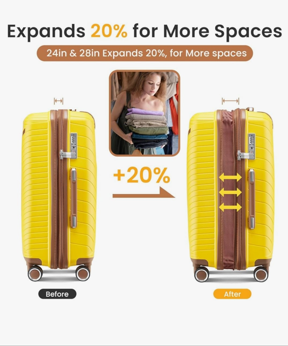 Luggage Sets 4 Piece Expandable Suitcase Set, PP Hardshell Suitcase with Spinner Wheels,Lightweight Carry On Luggage with TSA Lock for Women