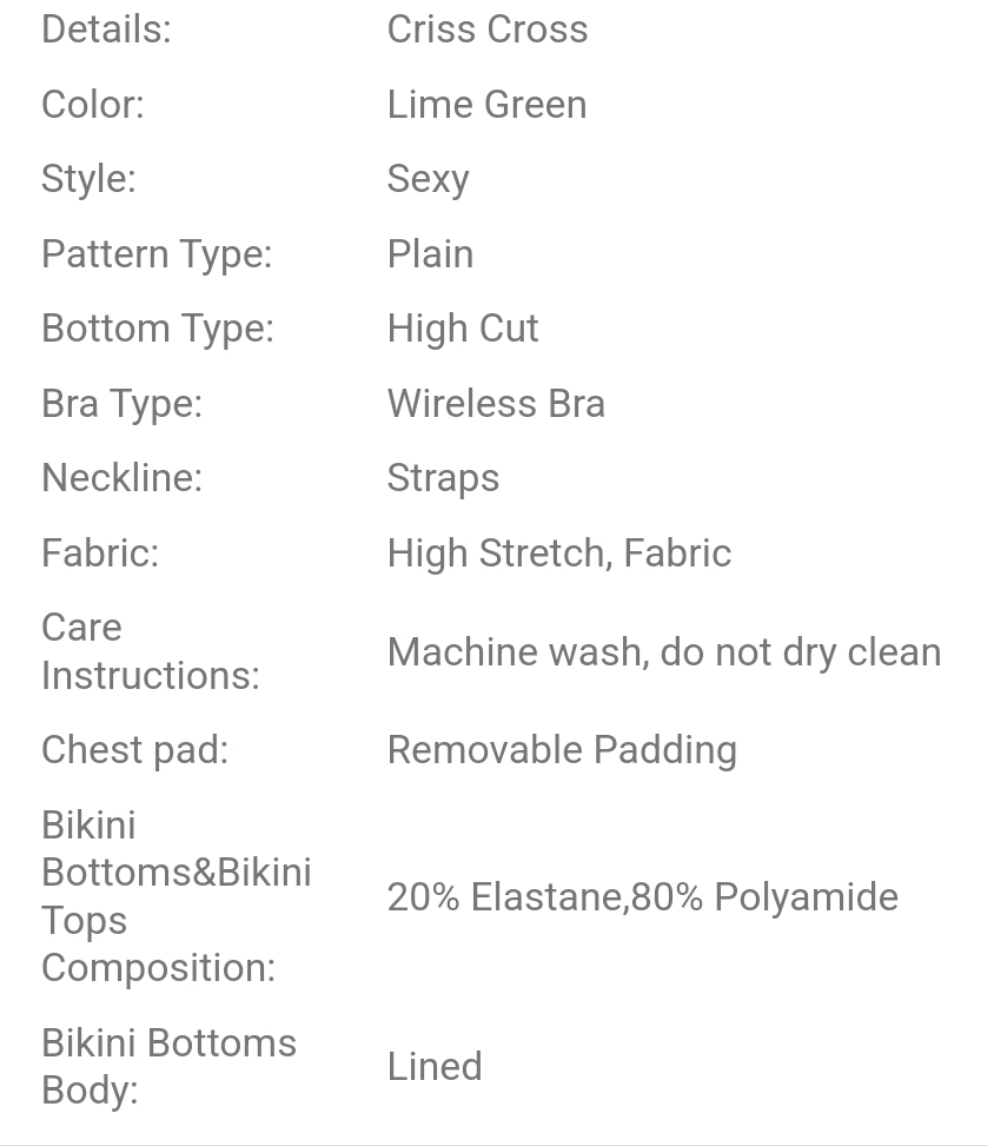 Criss Cross Neon Bikini Set Bathing Suit COCOMONEY