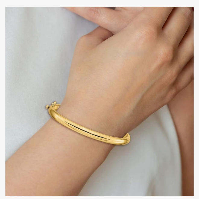 COCOMONEY 14K Solid Yellow Gold 5.6mm Hinged Bangle Bracelet