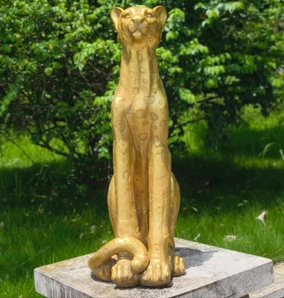 Luxurious.5''H Large Leopard Statue Outdoor Garden Leopard Statues MGO Golden Cheetah Statue Leopard Statues Cheetah Sculpture for Home Decor Garden Decorative Outdoor Sculpture Patio Yard Lawn