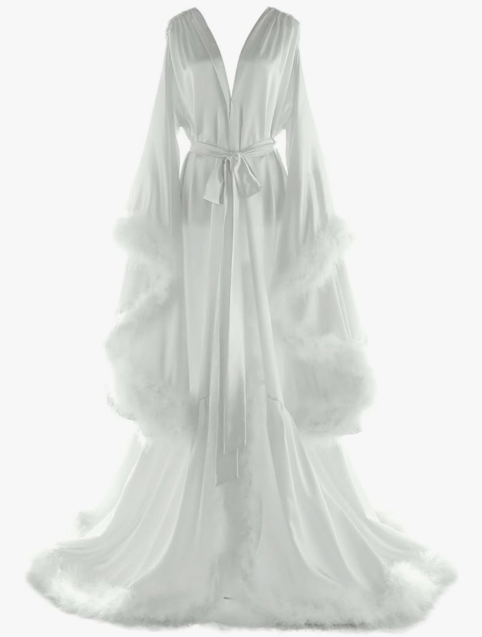 Silk Feather Bridal Robes Old Hollywood Maternity Photoshoot Nightgown Silk Bathrobe Long Lingerie Cocomoney