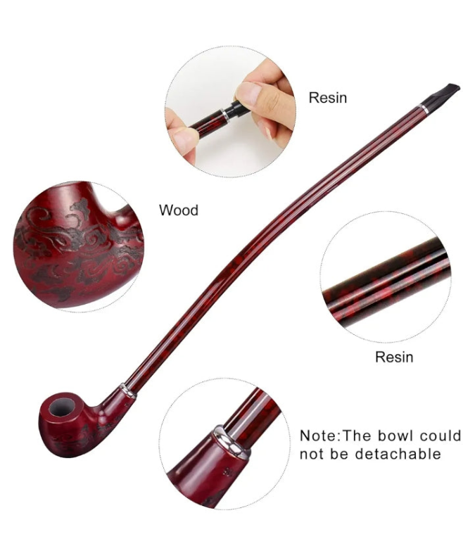 13" Long Churchwarden Tobacco Pipe Wooden Long Stem Smoking Pipe with Gift Box, Pattern Random