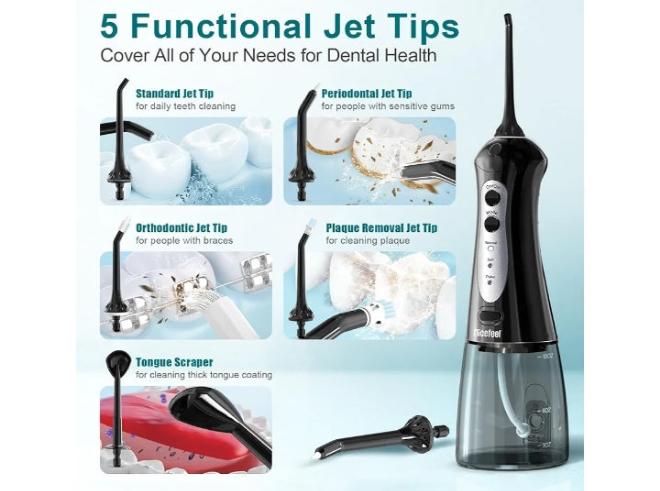 Water Dental Flosser Teeth Pick - Fast Charge Cordless Teeth Cleaner, 3 Modes Portable Oral Irrigator, IPX7 Waterproof Electric Water Dental Flosser for Tonsil Stone, 300ML Tank, Home Travel