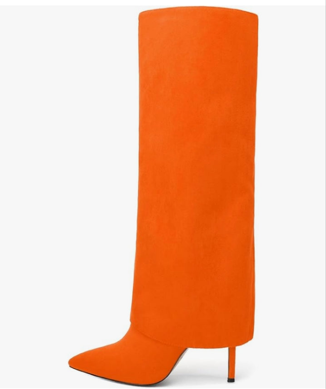 Knee High Boots for Women Fold Over Boots Pointed Toe Stiletto Heel Tall Boots Fashion Pull On Slouchy Boots Comfortable Dress Shoes