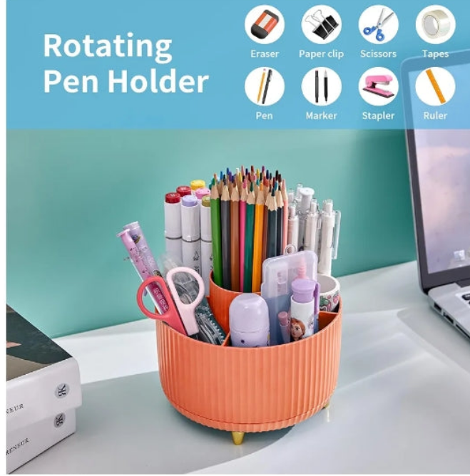 Desk Organizer, 360-Degree Rotating Pen Holder for Desk, Desk Organizers and Accessories with 5 Compartments Pencil Organizer, Art Supply Storage Box Caddy for Office, Home