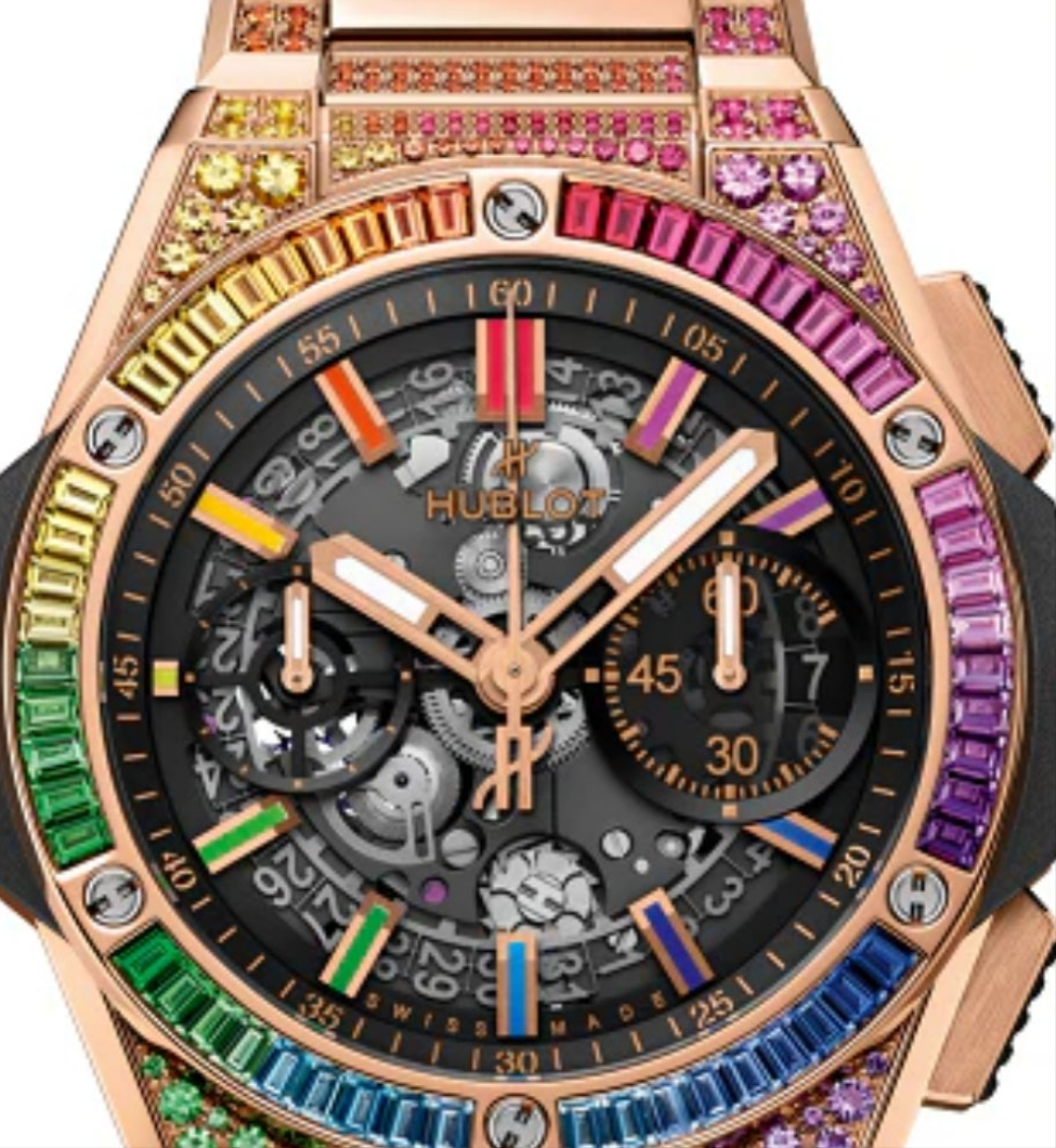 Hublot Big Bang Chronograph 18K King Gold & Colored Gemstones Man's Watch, 451.OX.1180.OX.3999