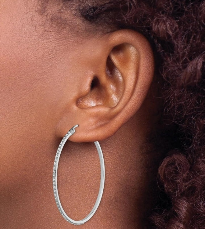 925 Sterling Silver Diamond Round Extra Large Hoop Earrings