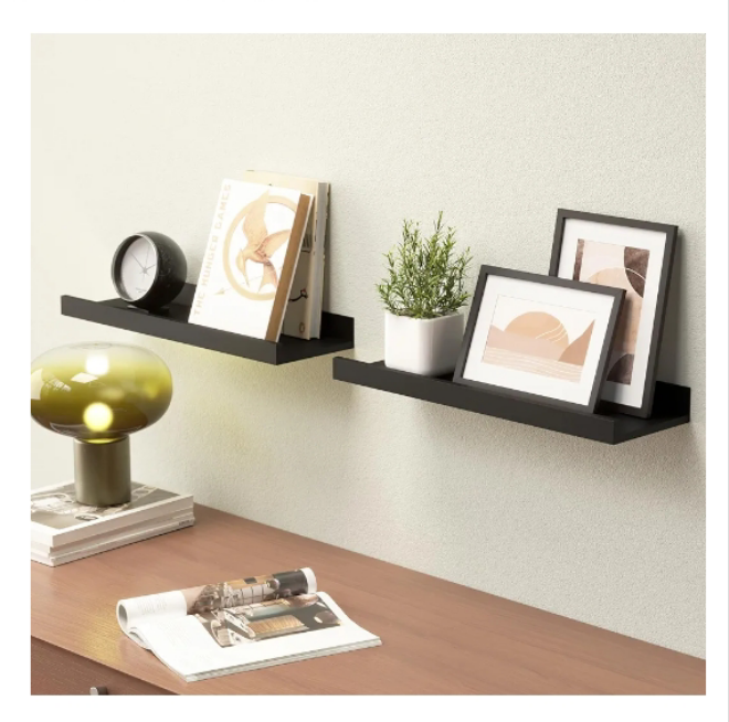Floating Shelves Wall Mounted Set of 2, Modern Black Wall Shelves for Storage with Lip, Display Picture Ledge Shelf for Wall Decor Bedroom Living Room Bathroom Kitchen