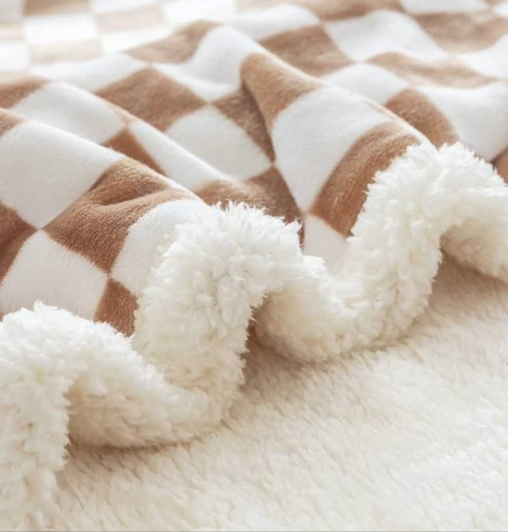 LOMAO Sherpa Throw Blanket Fleece Blanket with Checkered Pattern Soft Thick Blanket for Couch, Bed, Sofa Luxurious Warm and Cozy for All Seasons