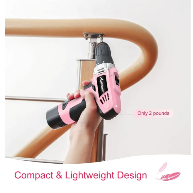 AVID POWER Cordless Drill Pink, 12V Power Drill Set with 22pcs Impact Driver/Drill Bits, 2 Variable Speed, 3/8'' Keyless Chuck, 15+1 Torque Setting (Pink)