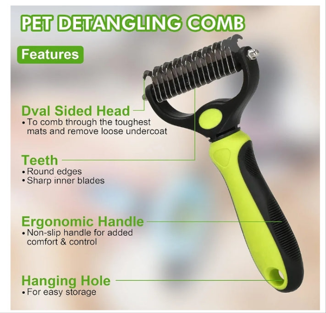 Pet Grooming Brush Kit 7pcs, Cat Brush with Release Button Comb Set for Shedding -Cat Brush&Nail Clippers File Set for Cat Dogs Long matted Haired Pets and Nail Repair