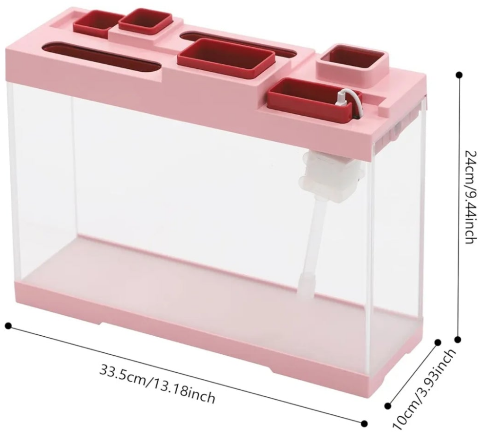 Fish Tank, 3-4L Narrow Tabletop Storage Fish Tank with DC Submersible Pump LED Light Low Noise Desktop Acrylic Aquarium for Living Room Bedroom Study Room Office