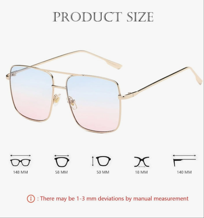 Trendy Oversized Square Sunglasses for Women Men Double Bridge Metal Frame Flat Mirrored Lens