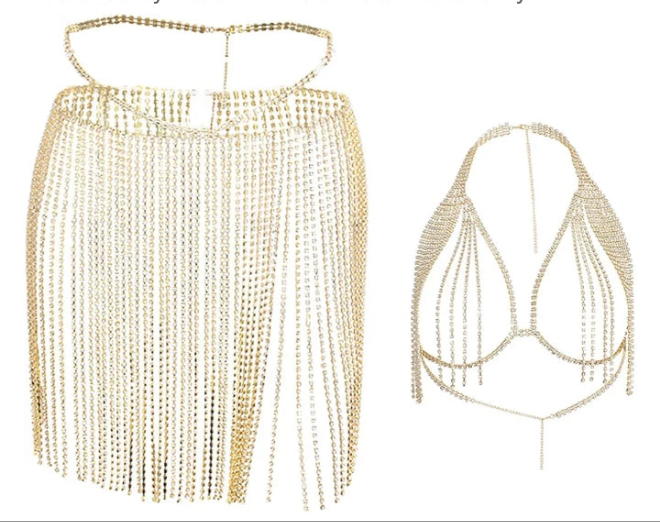 Chest Chain Shimmering Fringe Chain Adjustable Body Chain Jewelry Set Women Bra Underwear Jewelry