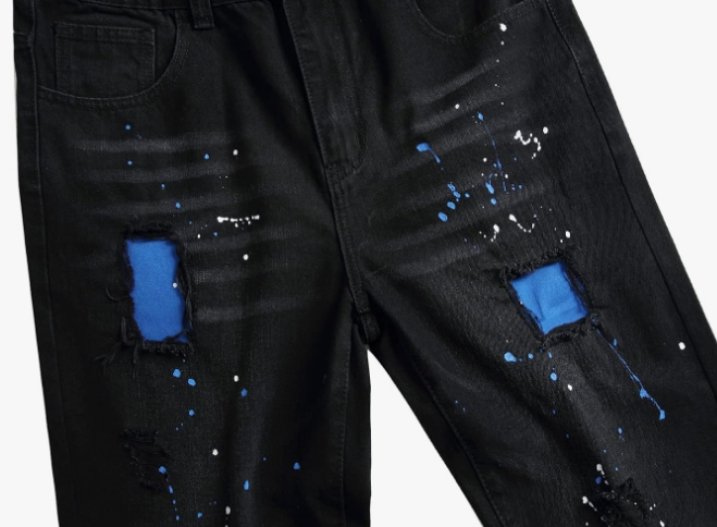 Mens Ripped Jeans, Distressed Destroyed Slim Fit Straight Leg Denim Pants