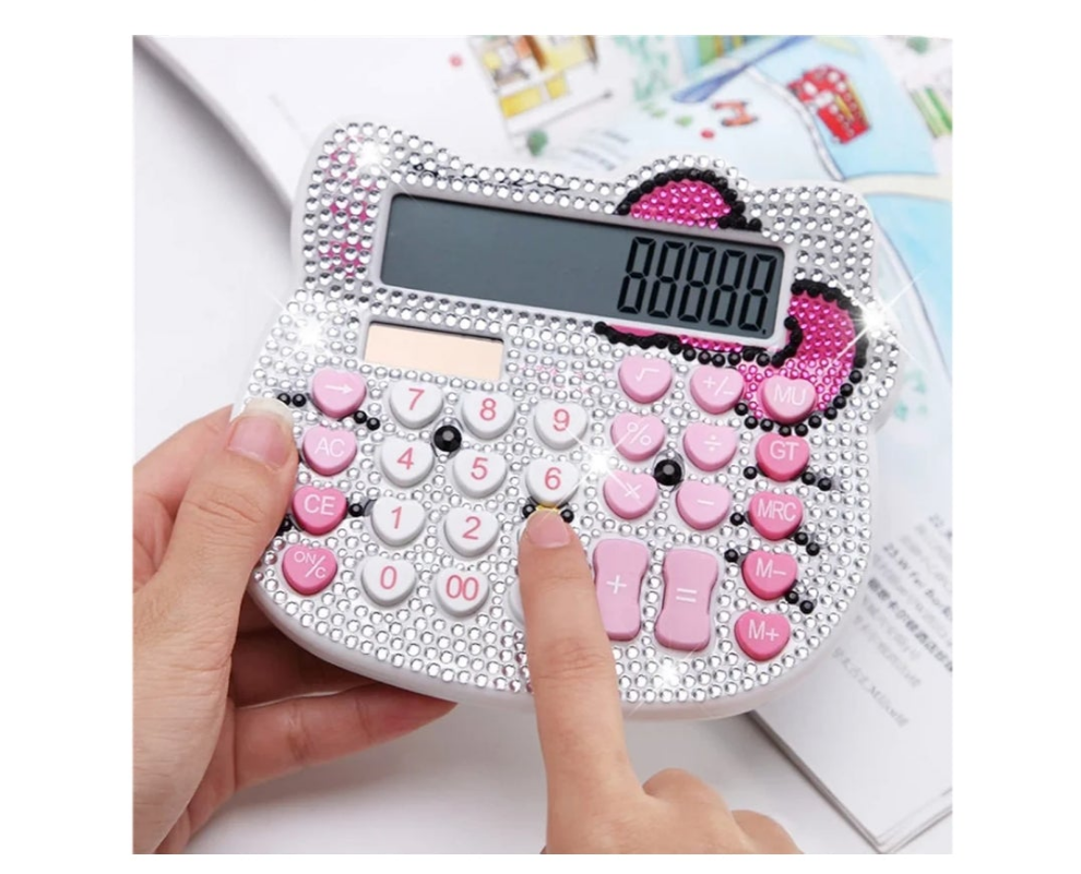 Cute Calculators, Women Desk Calculator 12 Digit with Large LCD Display and Sensitive Button, Suitable for Adults and Children, Standard Function for Office, Home, School (Pink+Pink Jewel Model