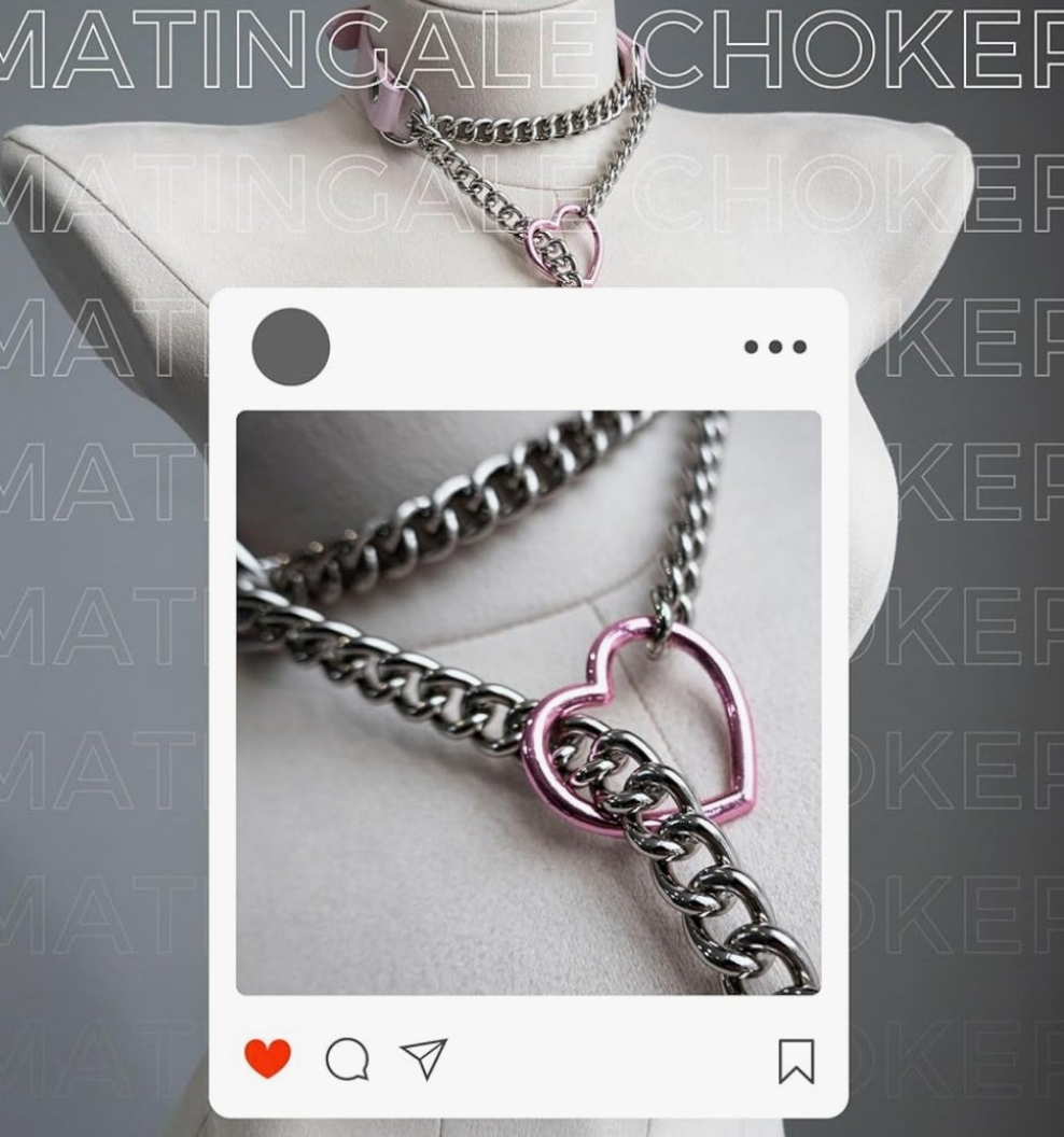Heart Choker Collar For Women, Punk Gothic O-ring Slip Chain Necklace with Adjustable Vegan Leather Buckle