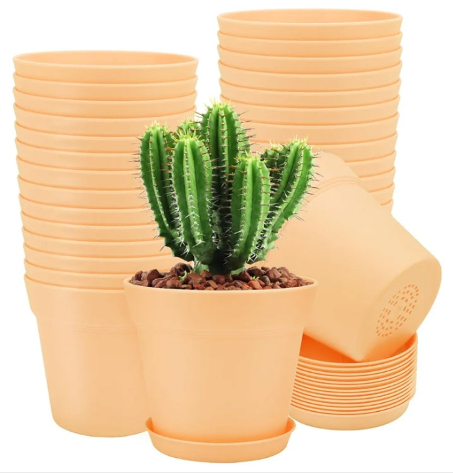 32 Packs 6 Inch Plastic Plant Pots, Plastic Planters for Indoor Flowers with Drainage Holes and Saucers, Nursery Pots for Plants, Flowers, Succulent and All House Plants,
