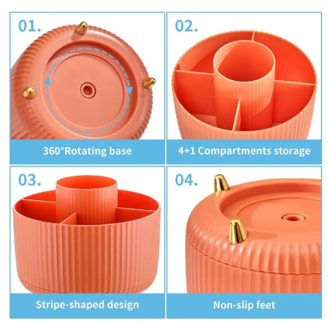 Desk Organizer, 360-Degree Rotating Pen Holder for Desk, Desk Organizers and Accessories with 5 Compartments Pencil Organizer, Art Supply Storage Box Caddy for Office, Home