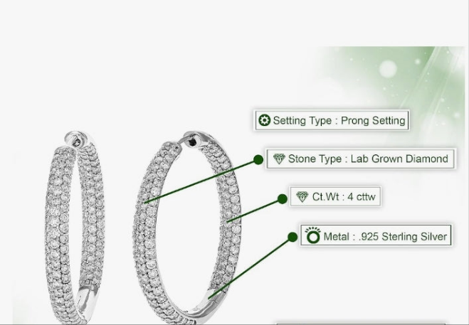 4 cttw Lab Grown Diamond Hoop Earrings for Women Round in .925 Sterling Silver Prong Set 1 1/4 Inch