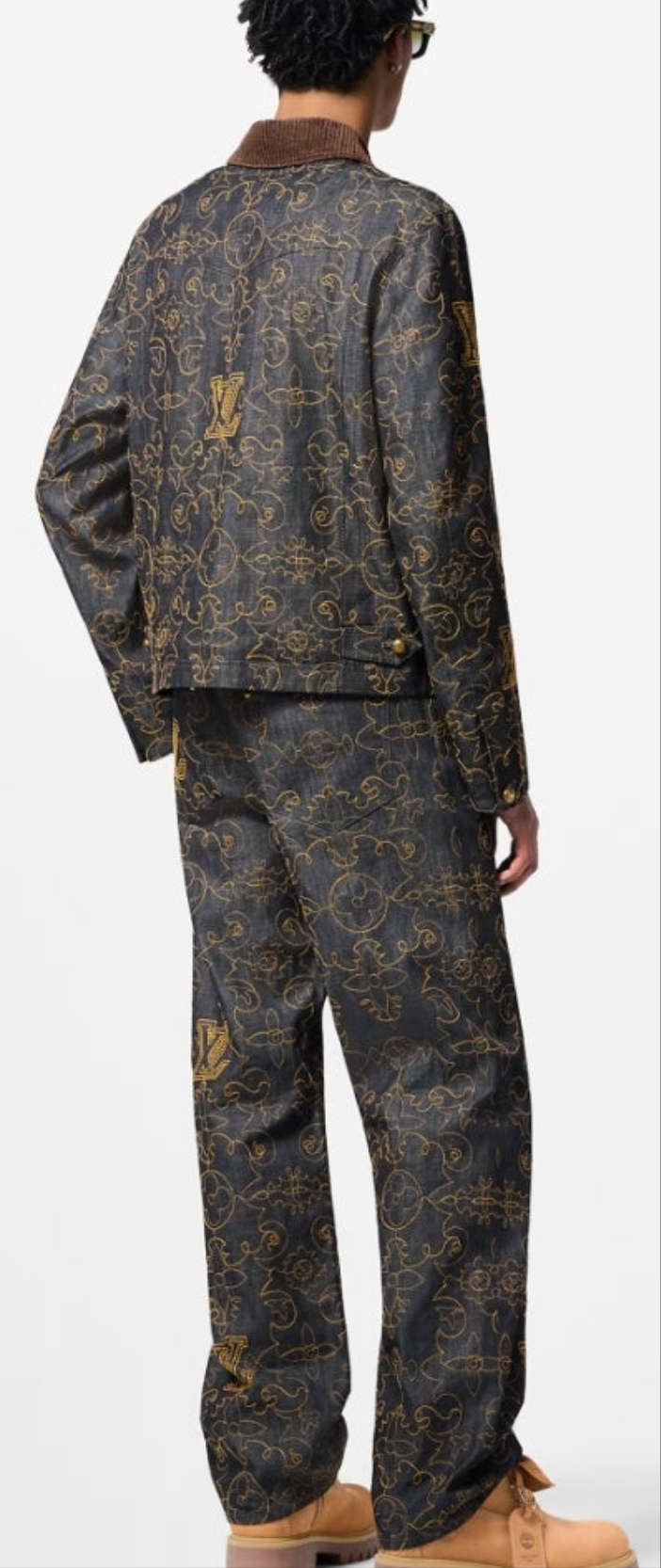 Louis Vuitton Embroidered Denim Jacket and Embroidered Denim Pants 2 piece outfit