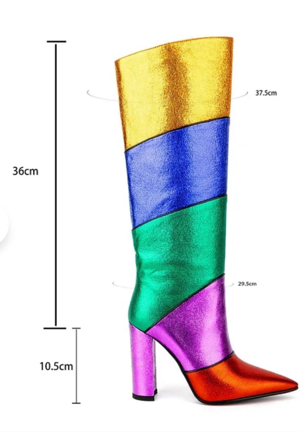 Metallic Colorblock Pointed Toe Chunky Heel Boots-Rainbow
