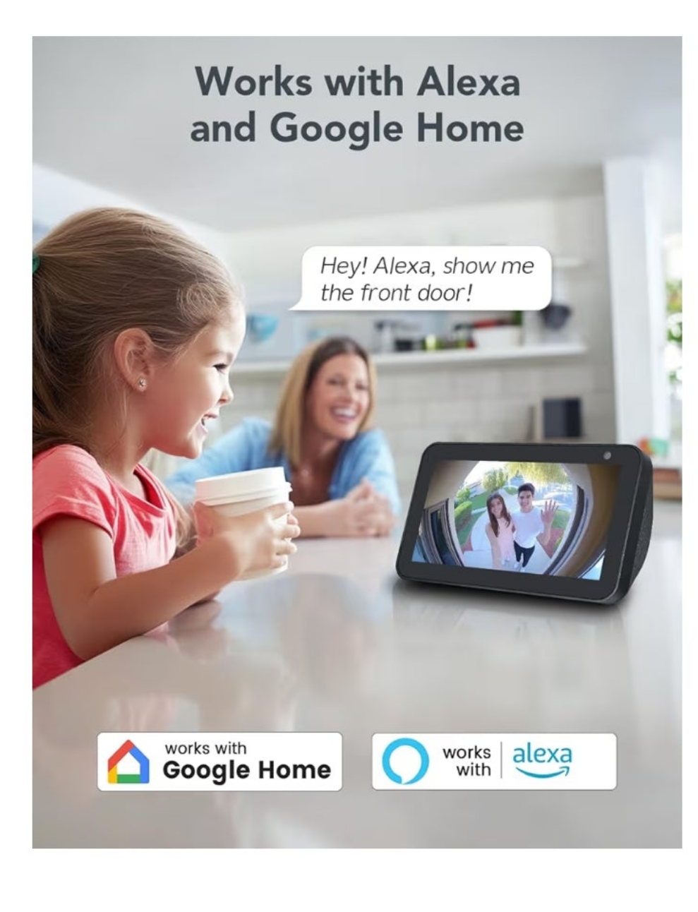 Wireless Video Doorbell Camera, 180° Head-to-Toe Video, Live View with Two-Way Talk, 2.4G Wi-Fi Doorbell Camera with Chime, Local/Cloud Storage, Human Detection, Works with Alexa & Google Home