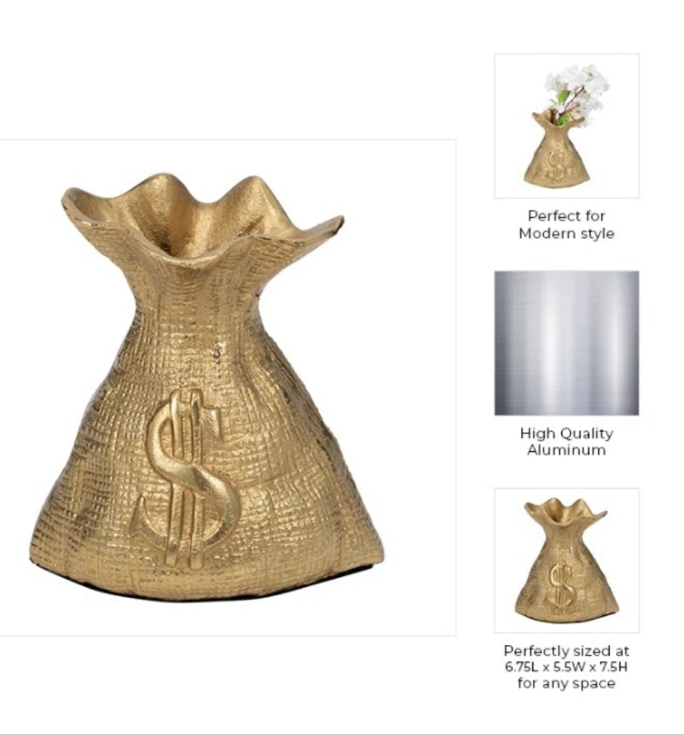 Money Bag Decor Gold Metal Aluminum you can hold stuff inside it money flowers condoms whatever