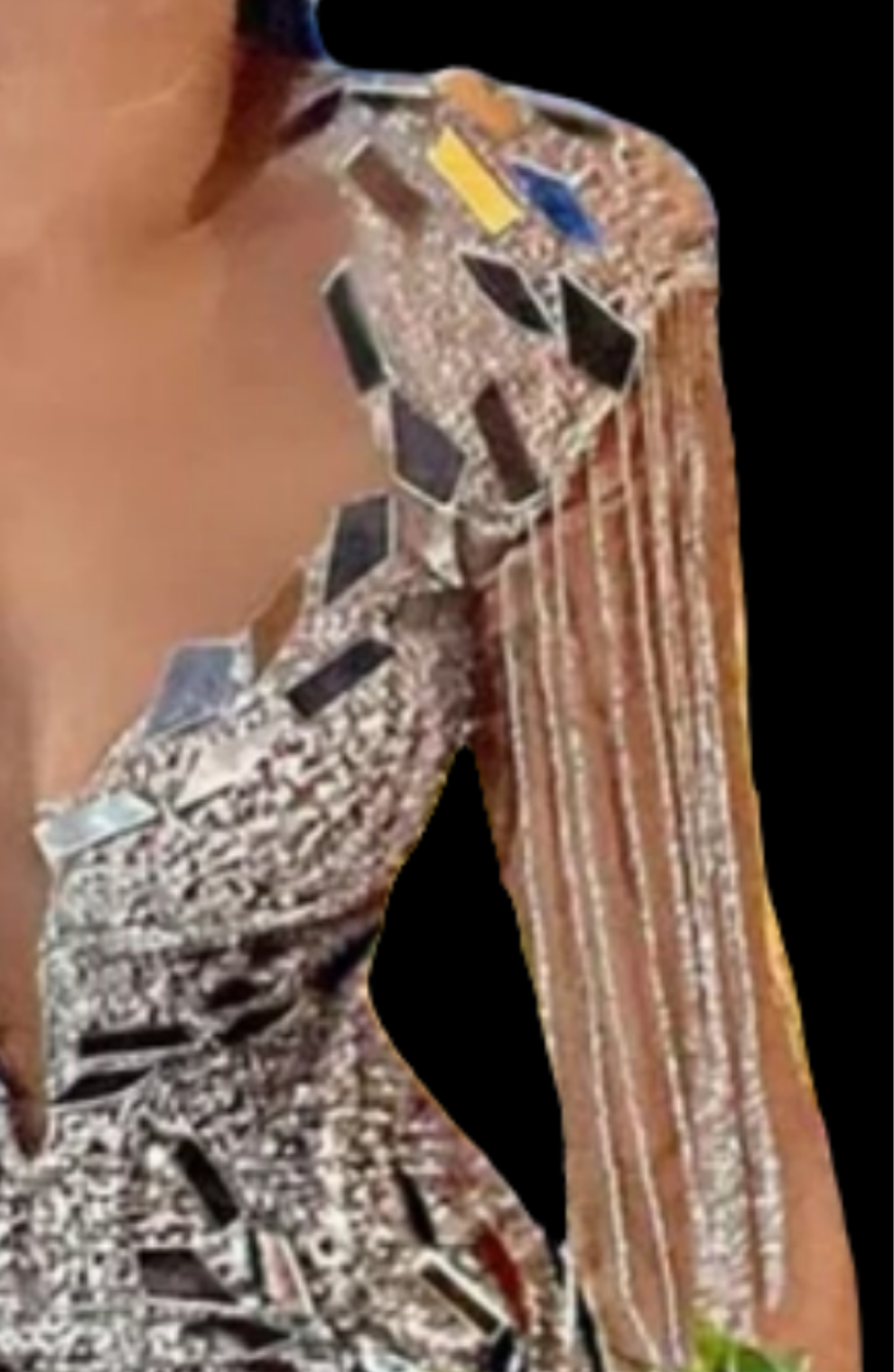 Sparkly Rhinestone Fringe Epaulet Sheer Mesh Sequin Party Mini Dress - Silver COCOMONEY