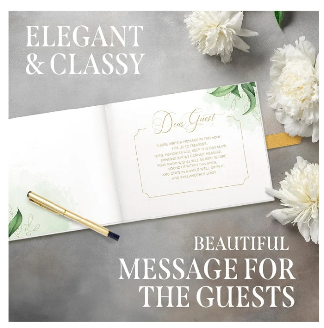 Wedding Guest Book with Floral Design, Elegant Memory Book for Weddings, Anniversaries and Special Events, 9"x7" Hardcover Guestbook with 120 Pages, Includes Magnetic Gift Box and Pen