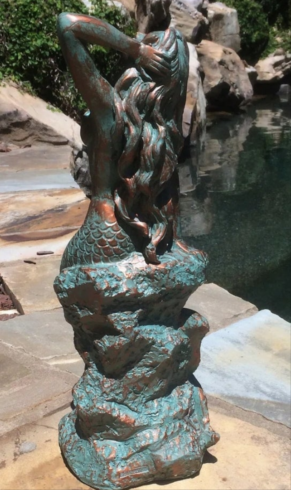 Sexy Mermaid on Coastal Rock Statue Outdoor Waterproof Porch Garden Pool Side Decor Bathroom