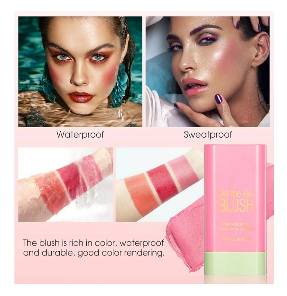 Blush Stick for Cheeks - Cream Makeup Blush Wand, Solid Moisturizer Stick for Cheeks Tint, Natural Blendable Waterproof Korean Matte Long-Lasting Smooth Blushes