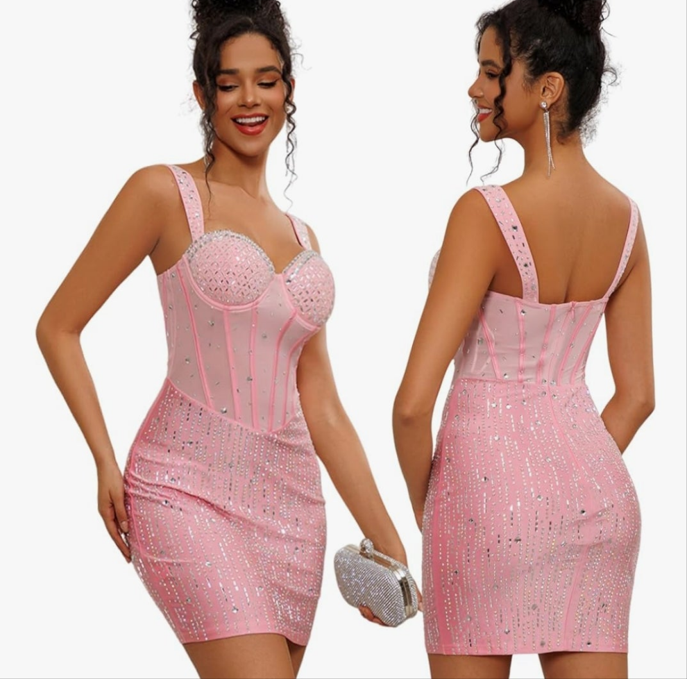 Rhinestones Sexy Bodycon Mini Party Dress Cocomoney