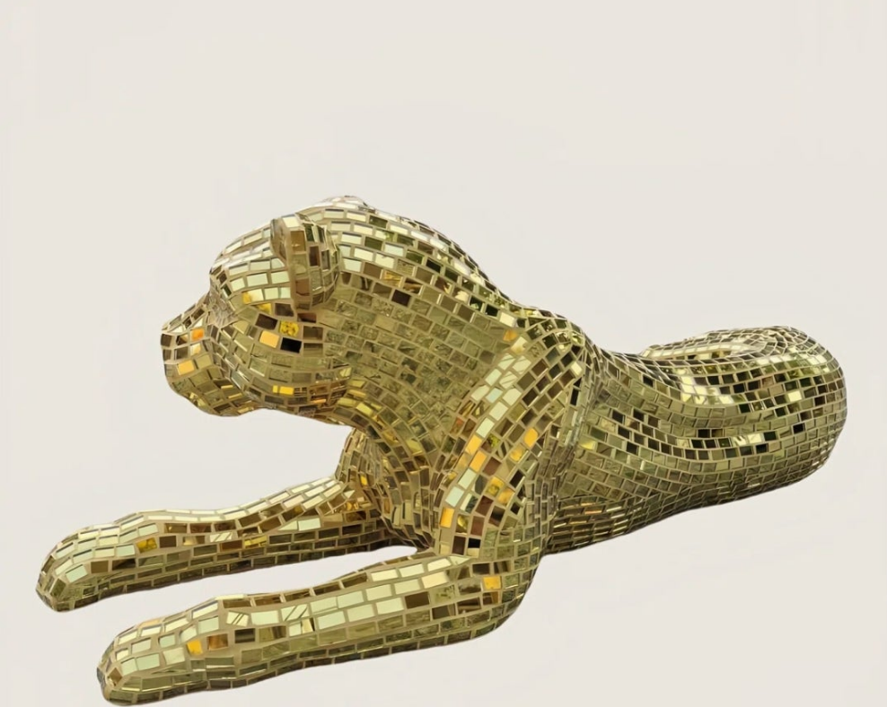 Gold Mirror Floor Leopard Decorative Sculpture