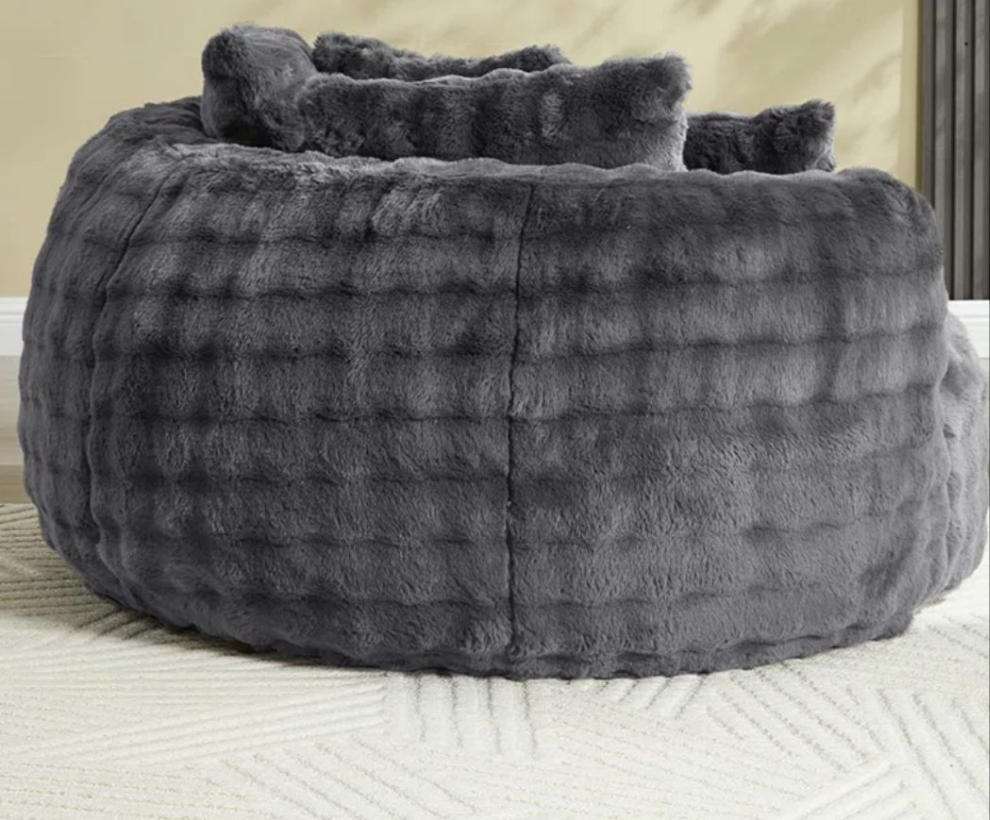 Oversized Faux Fur Round Barrel Accent Chair Pillow Back Large Sofa Chair, No Assembly Required