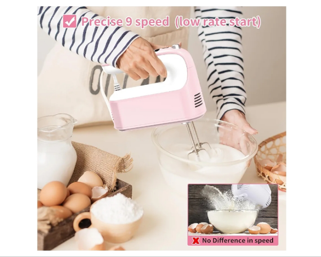 9-Speed Digital Hand Mixer Electric, 400W Powerful DC Motor, Baking Mixer Handheld with Snap-On Storage Case, 5 Stainless Steel Accessories, Flat Beaters, Dough Hooks, Whisk