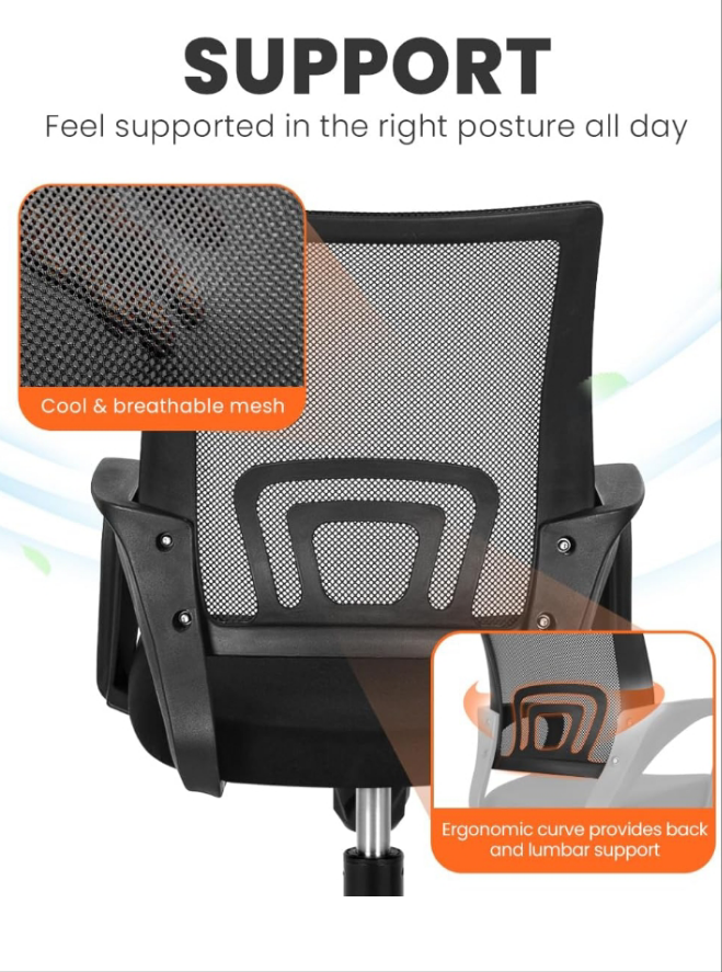Office Chair Computer Desk Chair Gaming Ergonomic Mid Back Cushion Lumbar Support with Comfy Mesh Adjustable Swivel Rolling Home