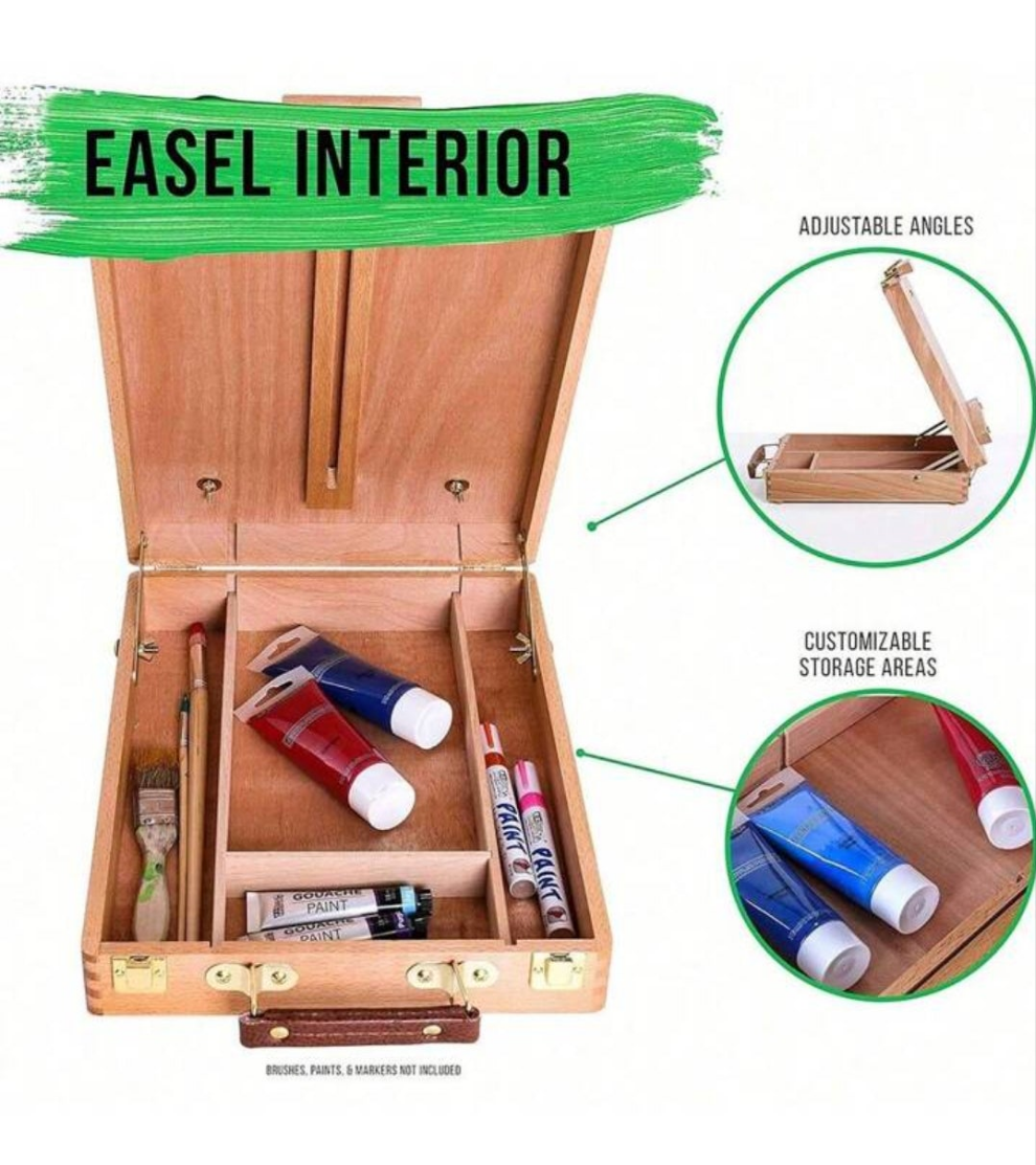 Premium Sketchbox,Desktop Art Easel, Tabletop, Wooden For Painting, Student, Artist, Beginner,Art Supplies Box Easel Sketchbox Painting Storage(Black Teal, Dark Curry, Wooden)