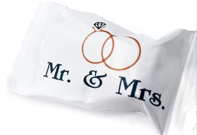 Mr. and Mrs. Buttermints - 13 oz. Bag - Approximately 100 Individually Wrapped Mints - Wedding Favors