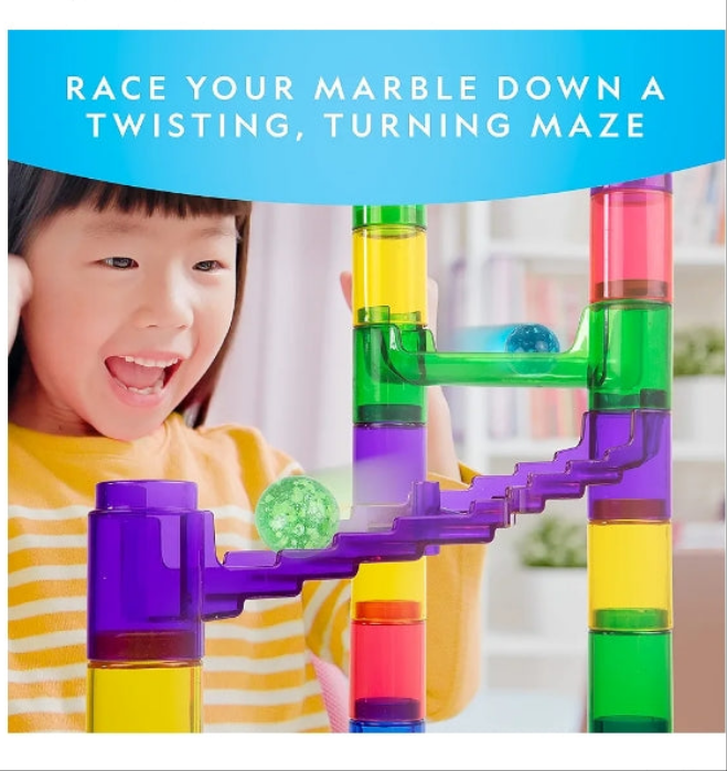 NATIONAL GEOGRAPHIC Glowing Marble Run – Construction Set with 15 Glow in The Dark Glass Marbles & Storage Bag, STEM Gifts for Boys and Girls, Building Project Toy