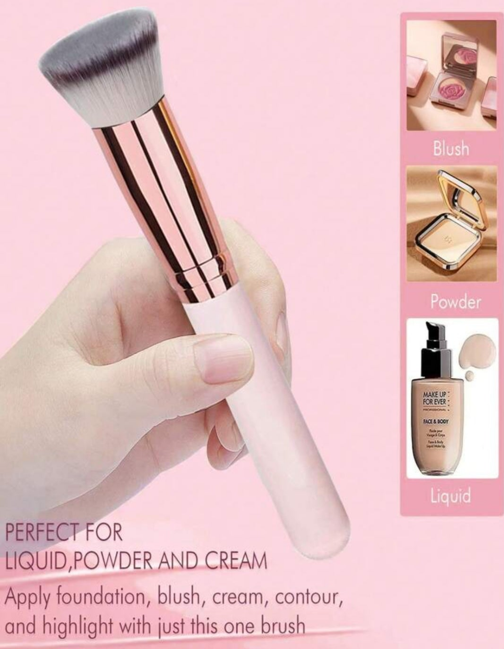 Flat Top Foundation Brush, For Mixing Liquid, Creams And Perfect Powder Cosmetics - Buffing, Concealer - Portable wood