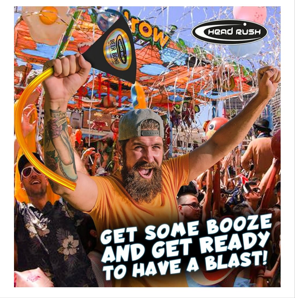 Beer Bong, Double Header 2-Tube, 8" x 6.5" Plastic Funnel with Dual Flexible Hose, 2 2-ft Long Thick Tubes for Parties and Games for Adults