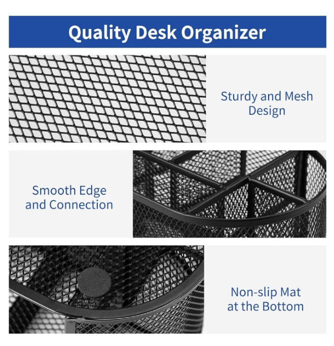Desk Organizer, Pencil Holder for Desk, Mesh Office Desk Accessories with 8 Compartments and 1 Drawer Stationery Holder School Supplies