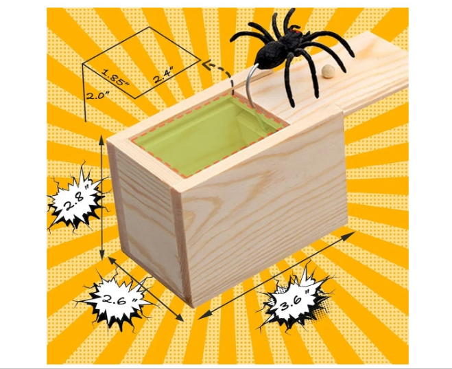 Spider Box Prank Toy Gag Gift Funny White Elephant Gifts for Adults, Wooden Christmas Birthday Surprise Gift Box Toys for Kids Teens Boys 6-8-12, Hilarious Stocking Stuffers for Adults Men Women