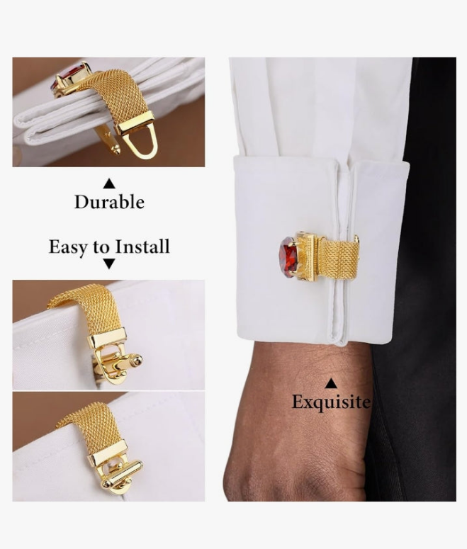 Gold Tone Cufflinks for Men with Chain Shirt cuff links Wedding Business Birthday Christmas Gifts for Men