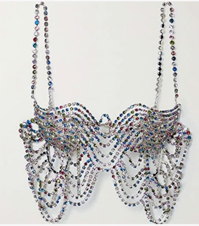 Rhinestone Chest Chain Body Jewelry for women Sexy Colorful Crystal Body Chains Lingerie Bikini Bra Chain Jewelry