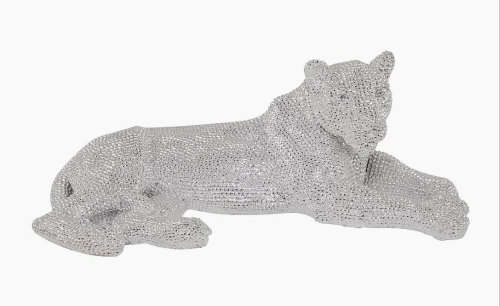 Floor Leopard Decorative Sculpture with Carved Faceted Diamond Exterior