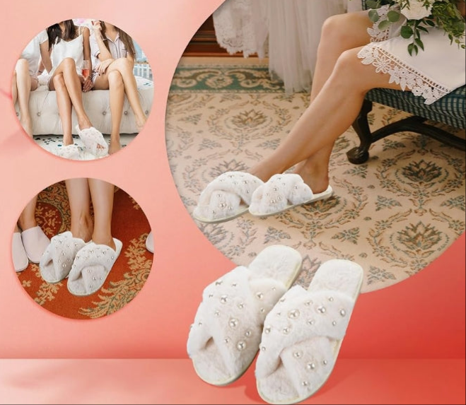 Pearl Slippers for Women Fuzzy Slippers